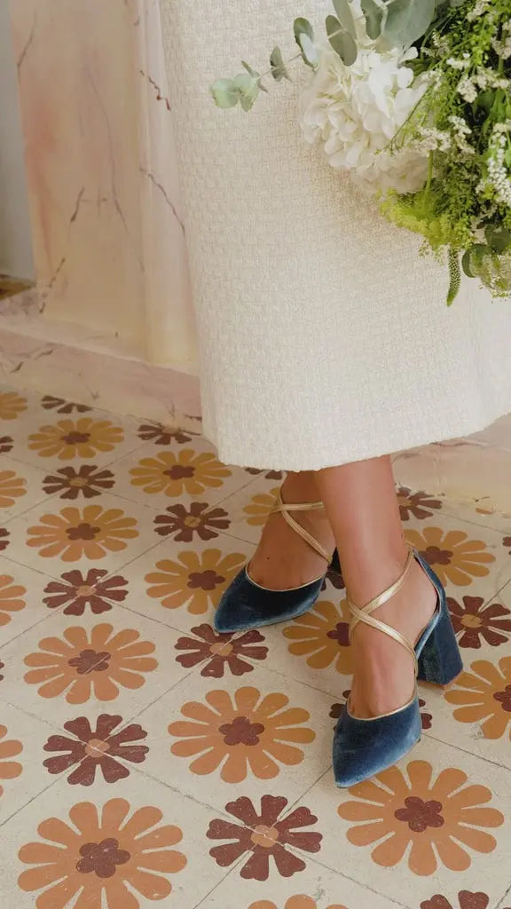 Navy Velvet Shoes, Wine Velvet – styled look