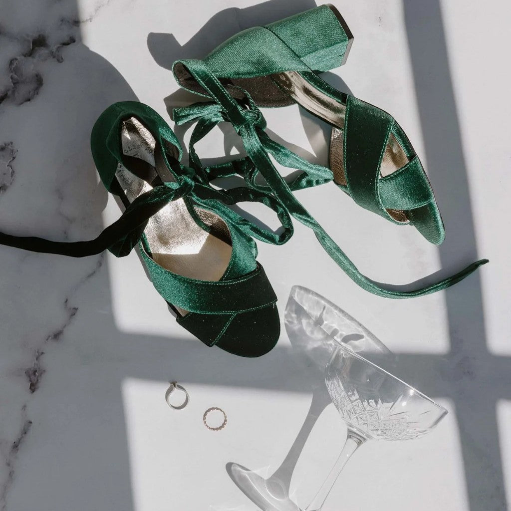 PASSION - EMERALD WEDDING SHOES LOW BLOCK HEEL - FINAL SALE