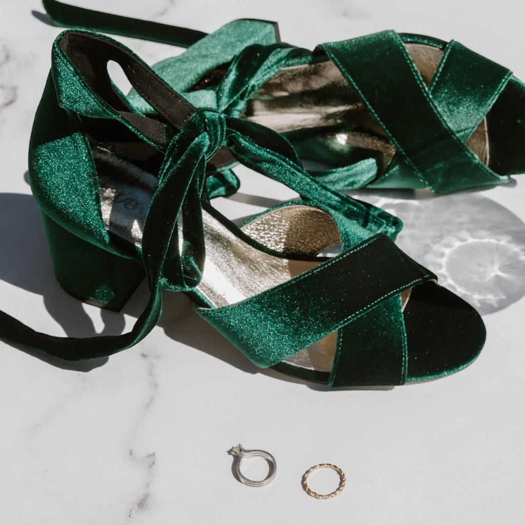 PASSION - EMERALD WEDDING SHOES LOW BLOCK HEEL - FINAL SALE