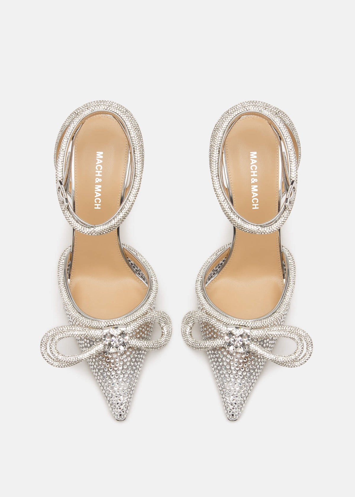 Willow Silver Double Bow Pumps – crystal detail view showing double bow, crystal, satin, silver, SimmiUnique