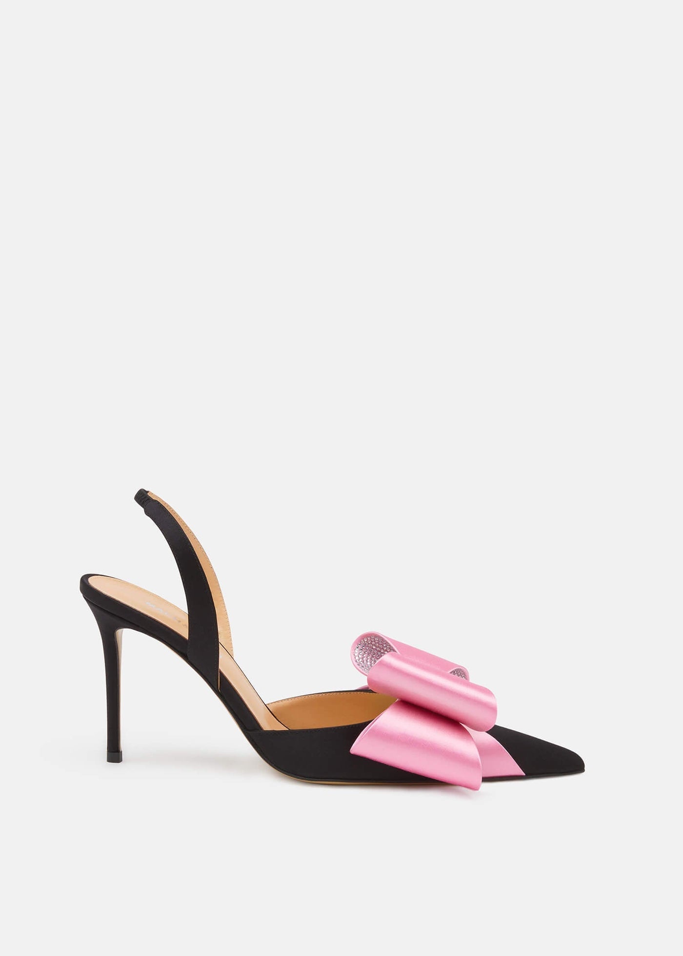 Bellezza Black / Pink Crystal Slingbacks – front three-quarter view showing crystal, satin, pink, black, SimmiUnique