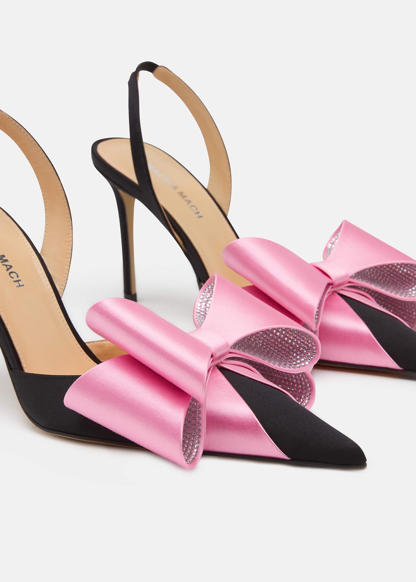 Bellezza Black / Pink Crystal Slingbacks – top view showing crystal, satin, pink, black, SimmiUnique