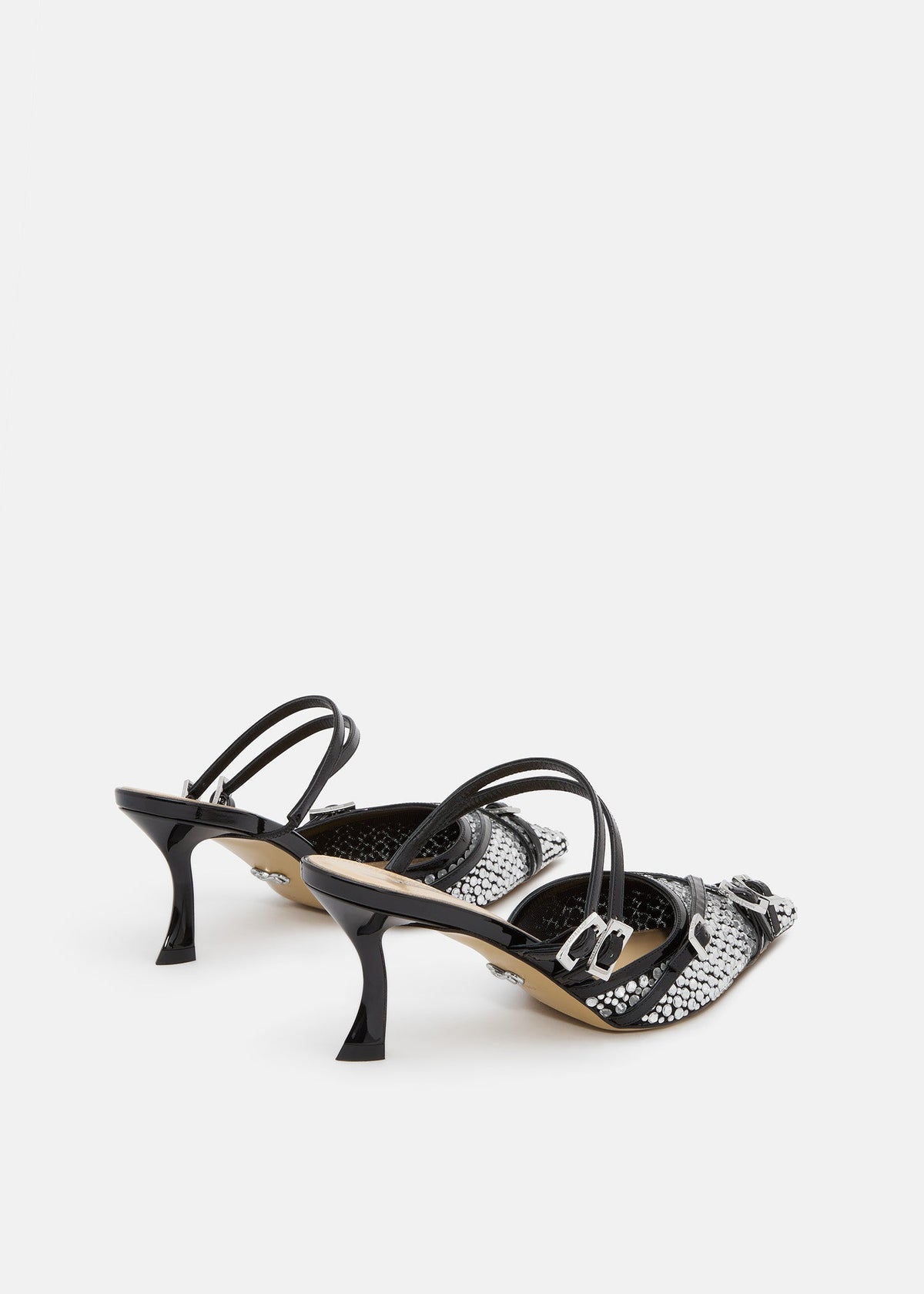 Elodie Black Crystal Net Mules – heel view showing crystal net, black, SimmiUnique