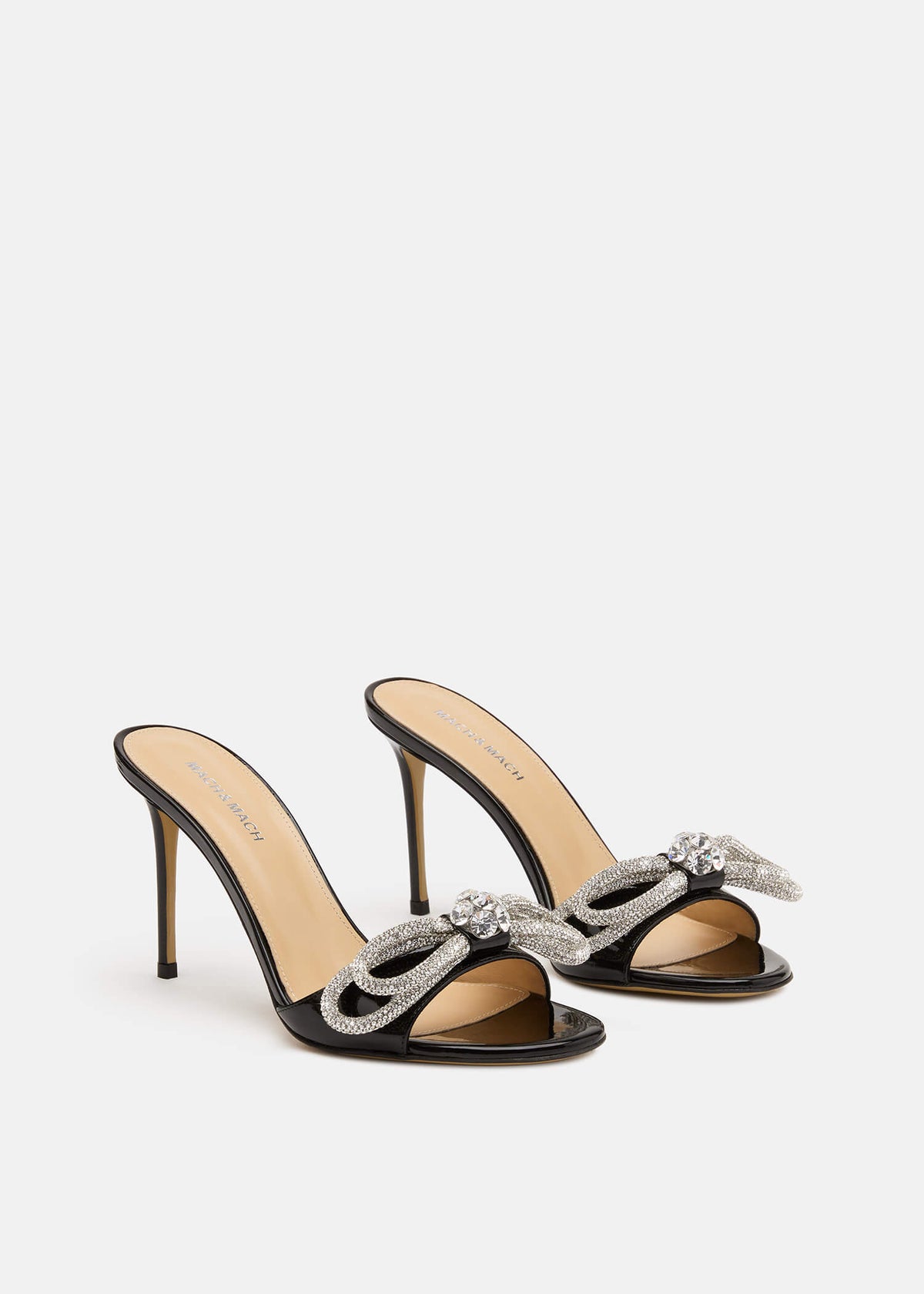Jasmine Black Double Bow Mules – side profile showing double bow, crystal, black, SimmiUnique