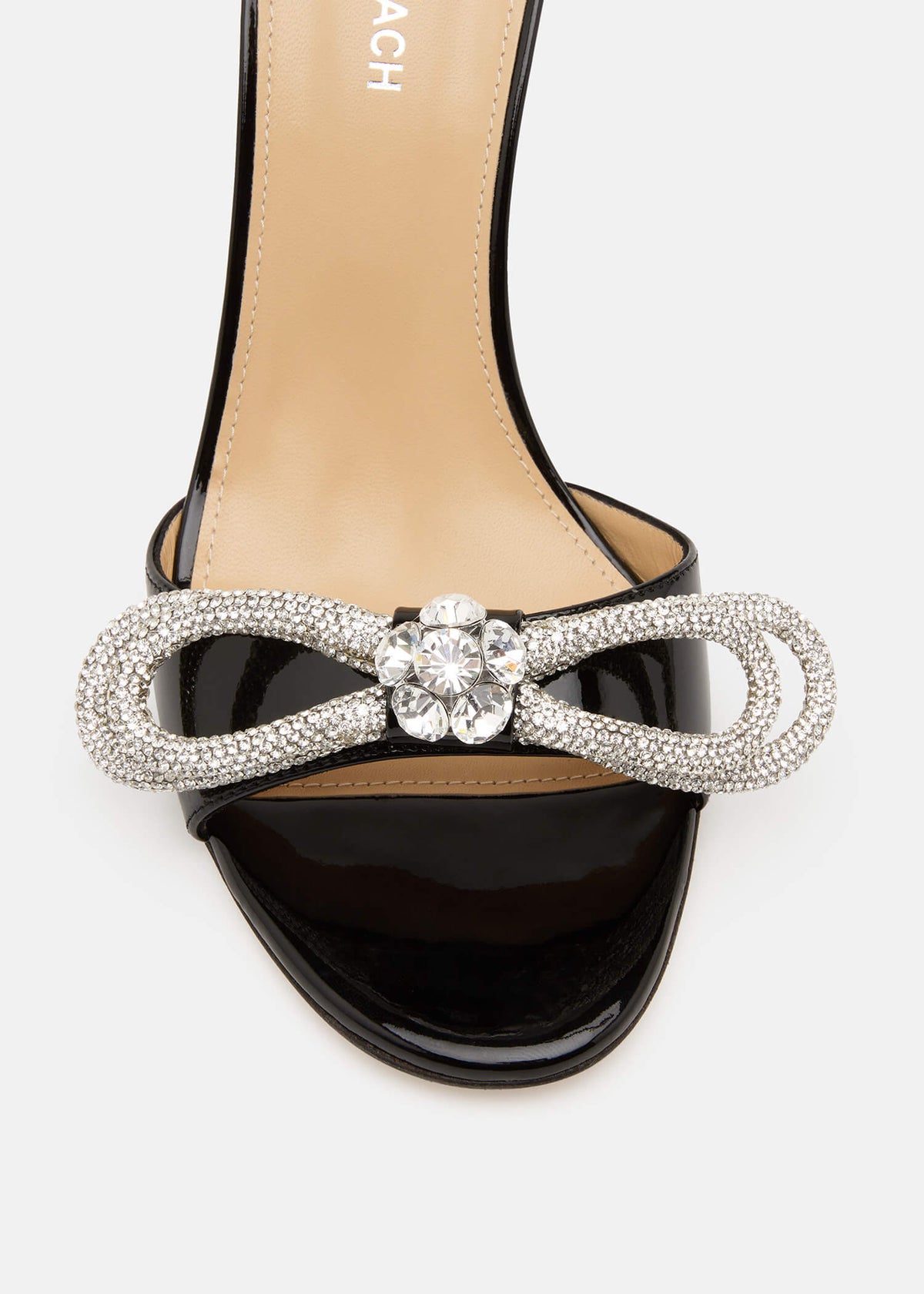 Jasmine Black Double Bow Mules – rear view showing double bow, crystal, black, SimmiUnique