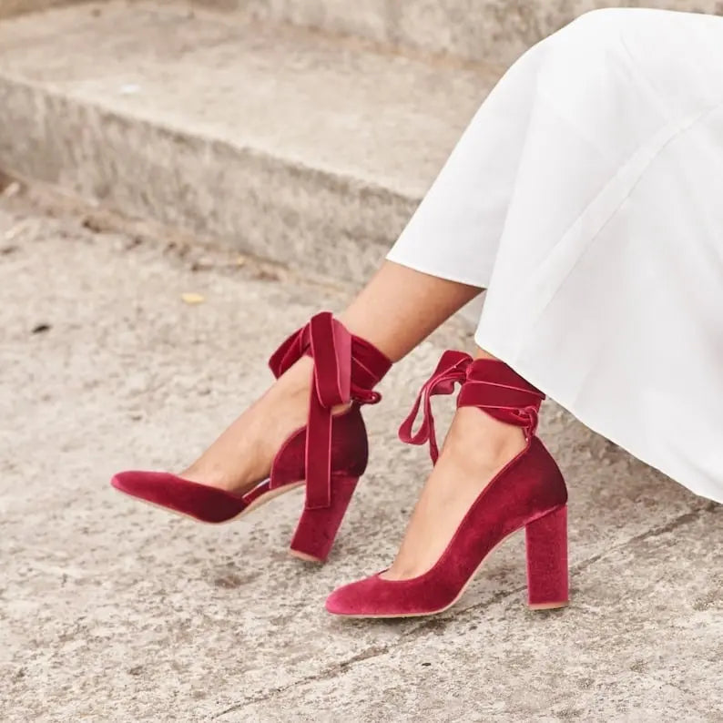 velvet red women's velvet shoes for birthday parties, weddings, newborn photoshoots and special occasions