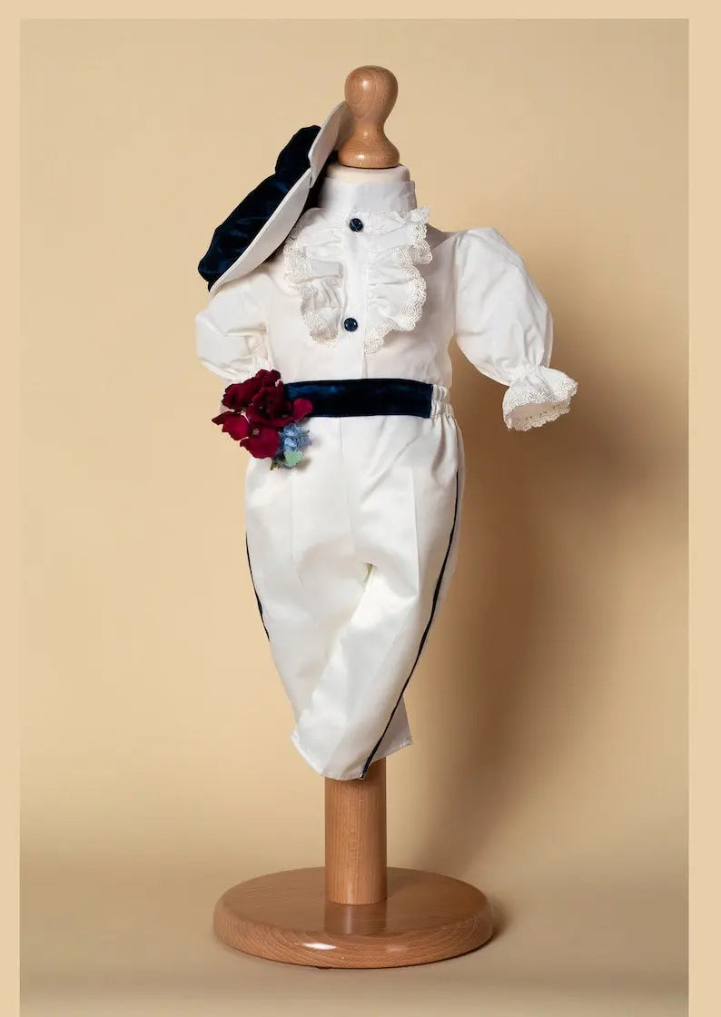 Royal Blue Velvet Little Prince Suit – full outfit view