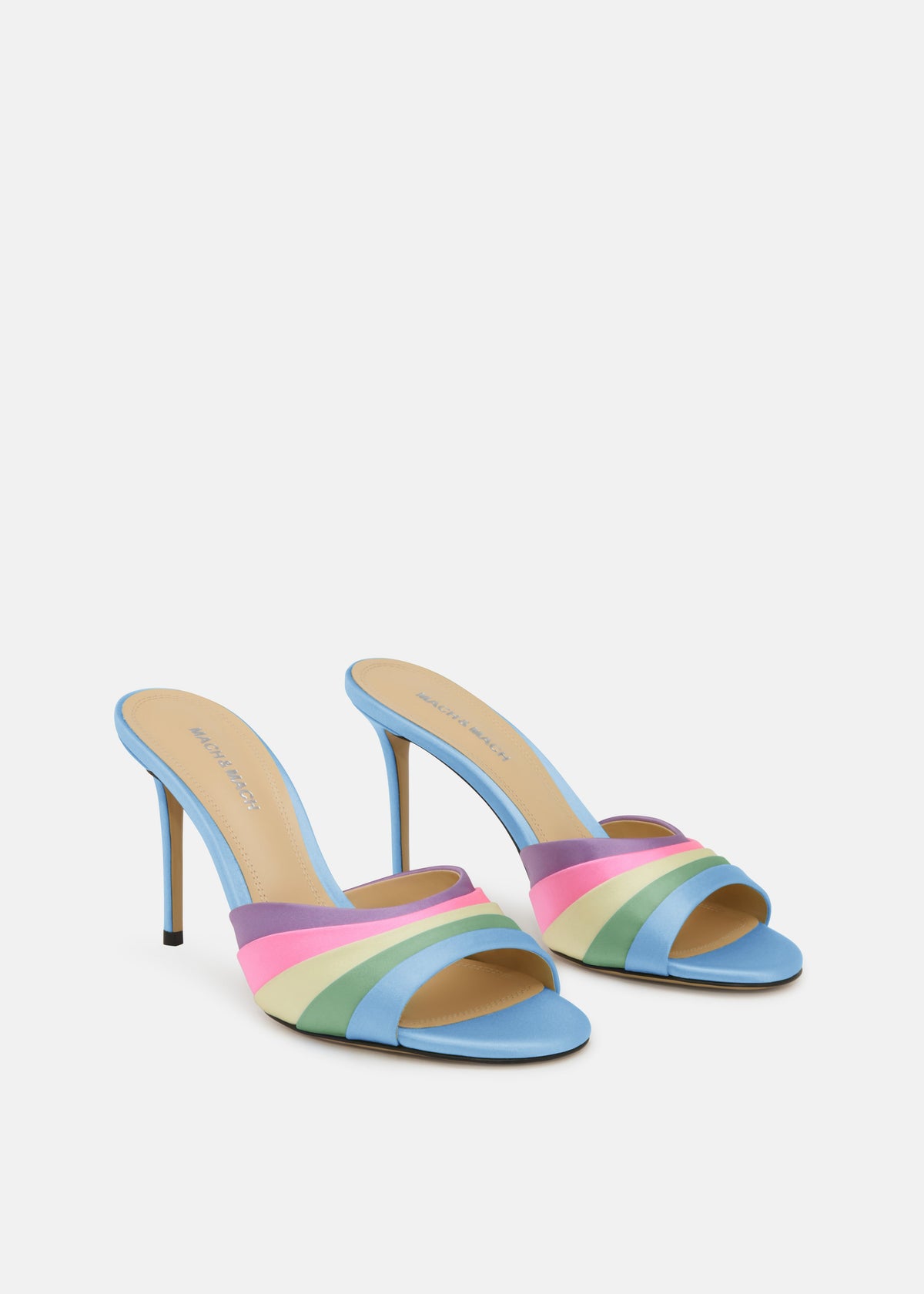 Marielle Multicolor Double Bow Mules – side profile showing double bow, satin, SimmiUnique