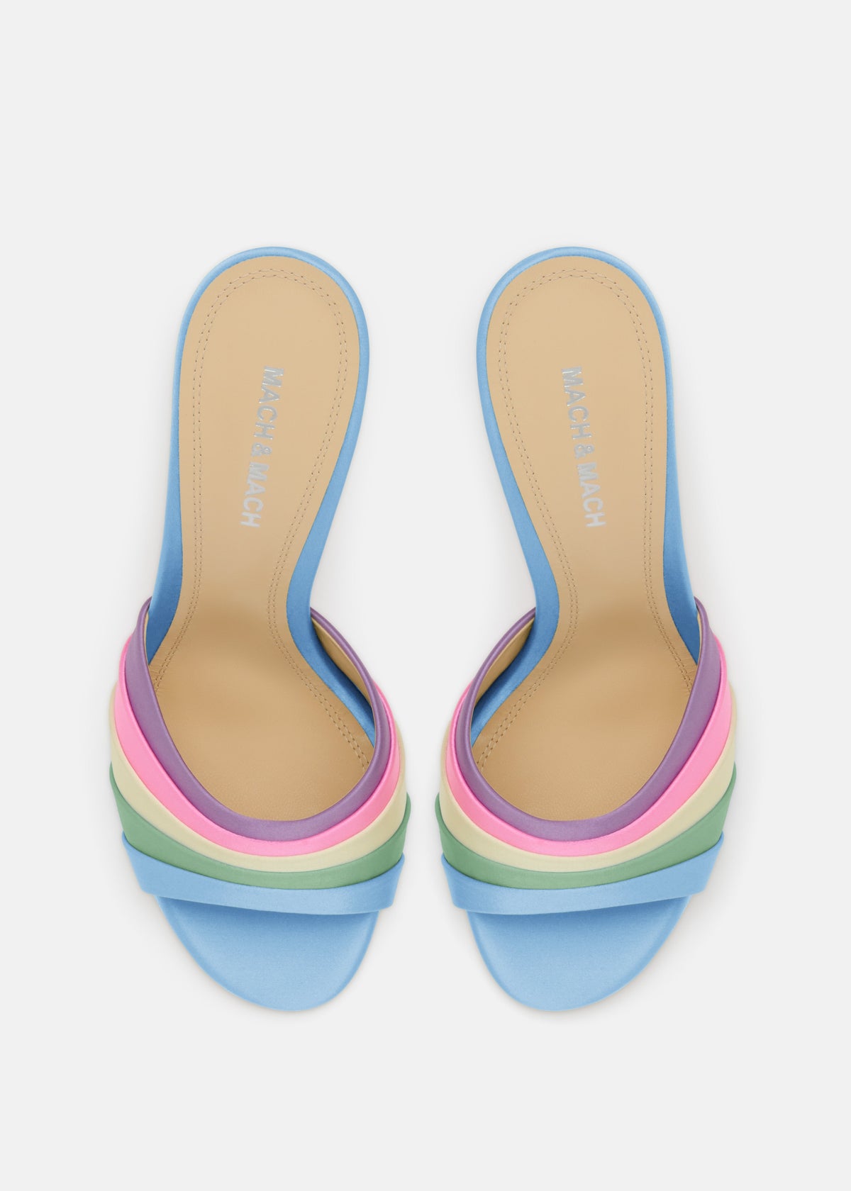 Marielle Multicolor Double Bow Mules – crystal detail view showing double bow, satin, SimmiUnique