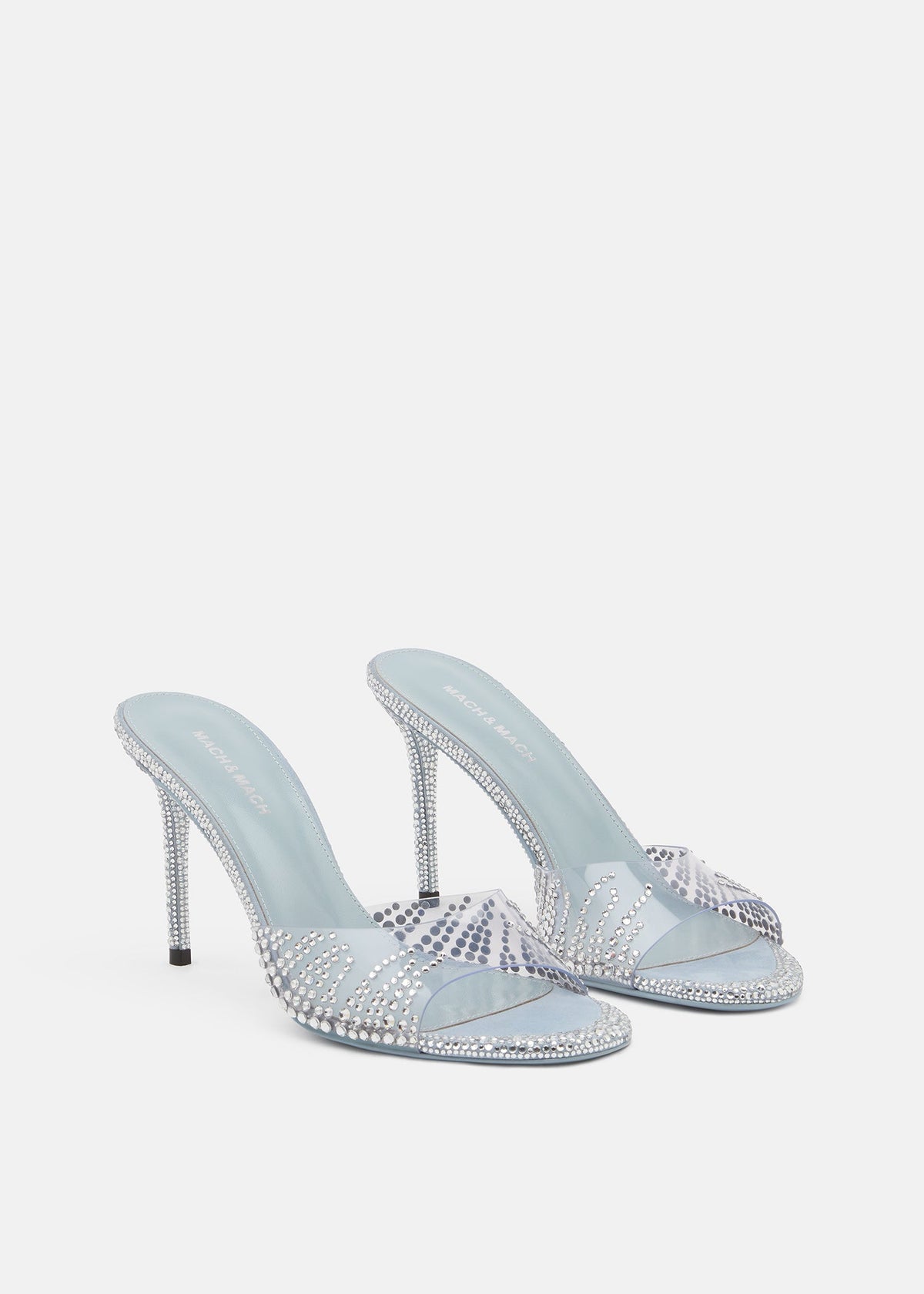 Lunette Grey Crystal Flame Mules – side profile showing crystal flame, metallic, SimmiUnique