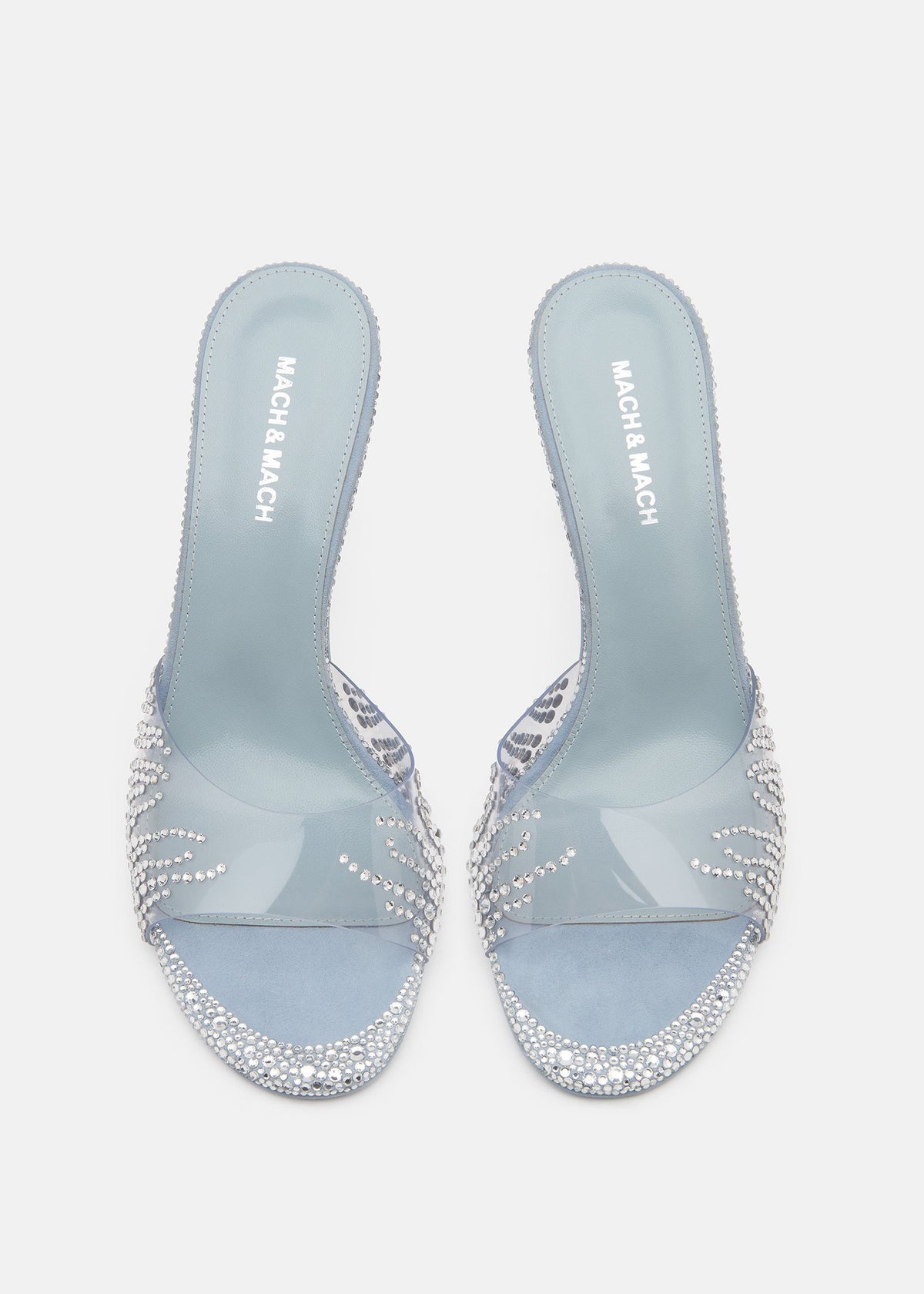 Lunette Grey Crystal Flame Mules – crystal detail view showing crystal flame, metallic, SimmiUnique