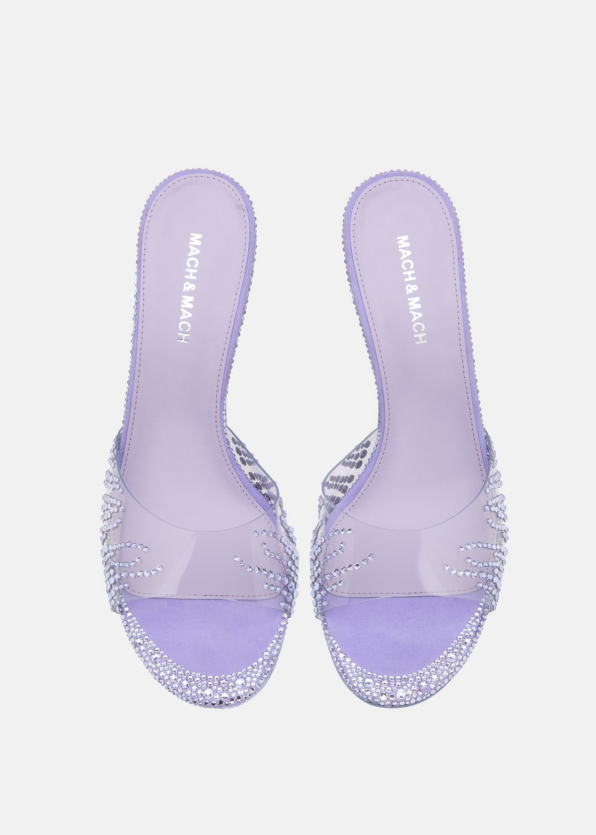 Valentina Lavender Crystal Flame Mules – crystal detail view showing crystal flame, SimmiUnique