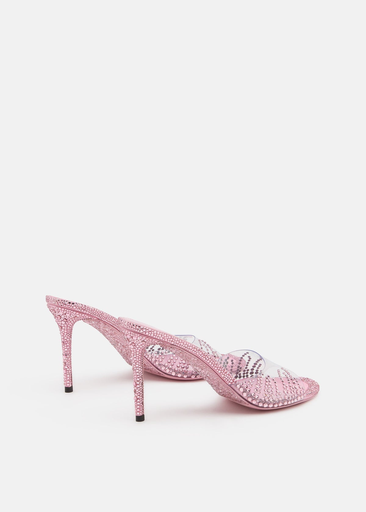 Seraphina Pink Crystal Flame Mules – heel view showing crystal flame, pink, SimmiUnique