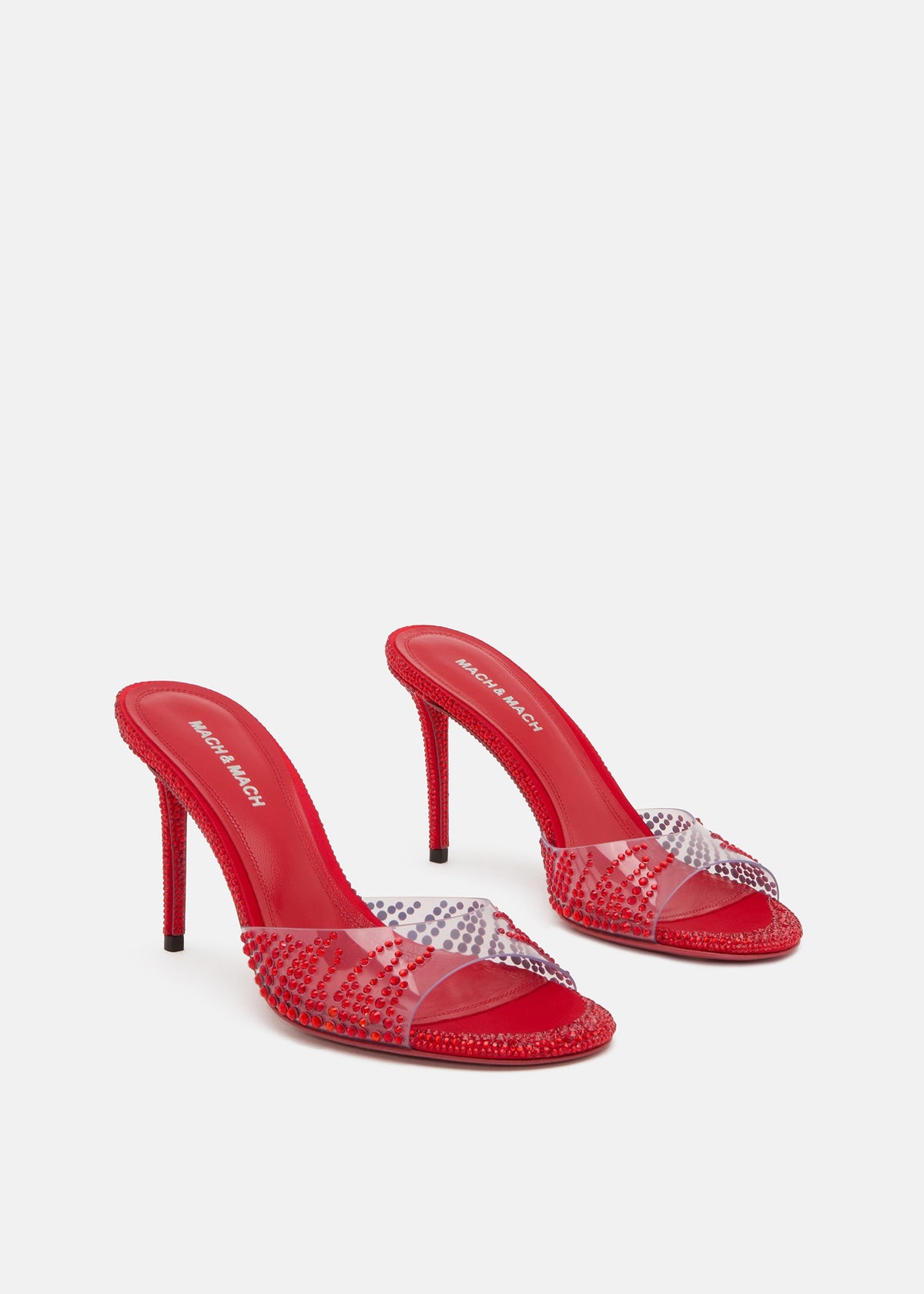 Juliette Red Crystal Flame Mules – side profile showing crystal flame, red, SimmiUnique