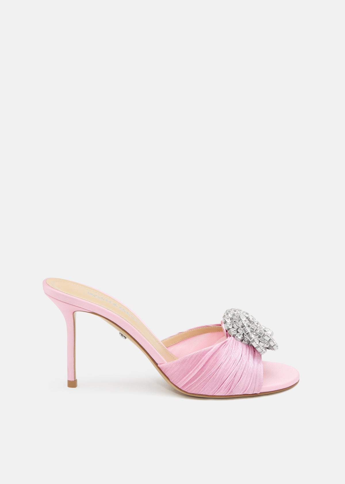 Aurelia Pink Double Bow Mules – front three-quarter view showing double bow, satin, pink, SimmiUnique