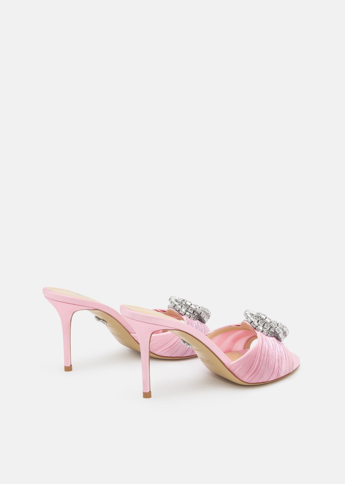 Aurelia Pink Double Bow Mules – heel view showing double bow, satin, pink, SimmiUnique