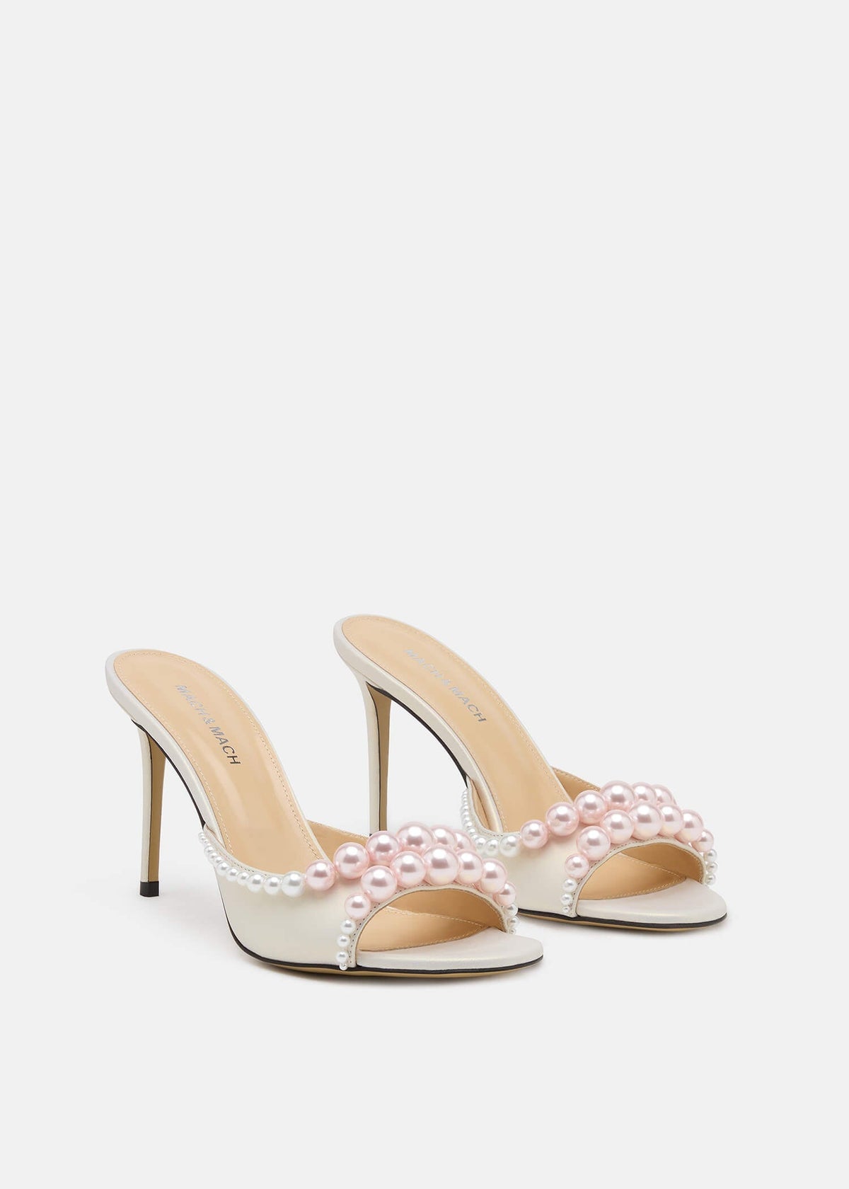 Theodora White Pearl Mules – side profile showing pearl, white, SimmiUnique