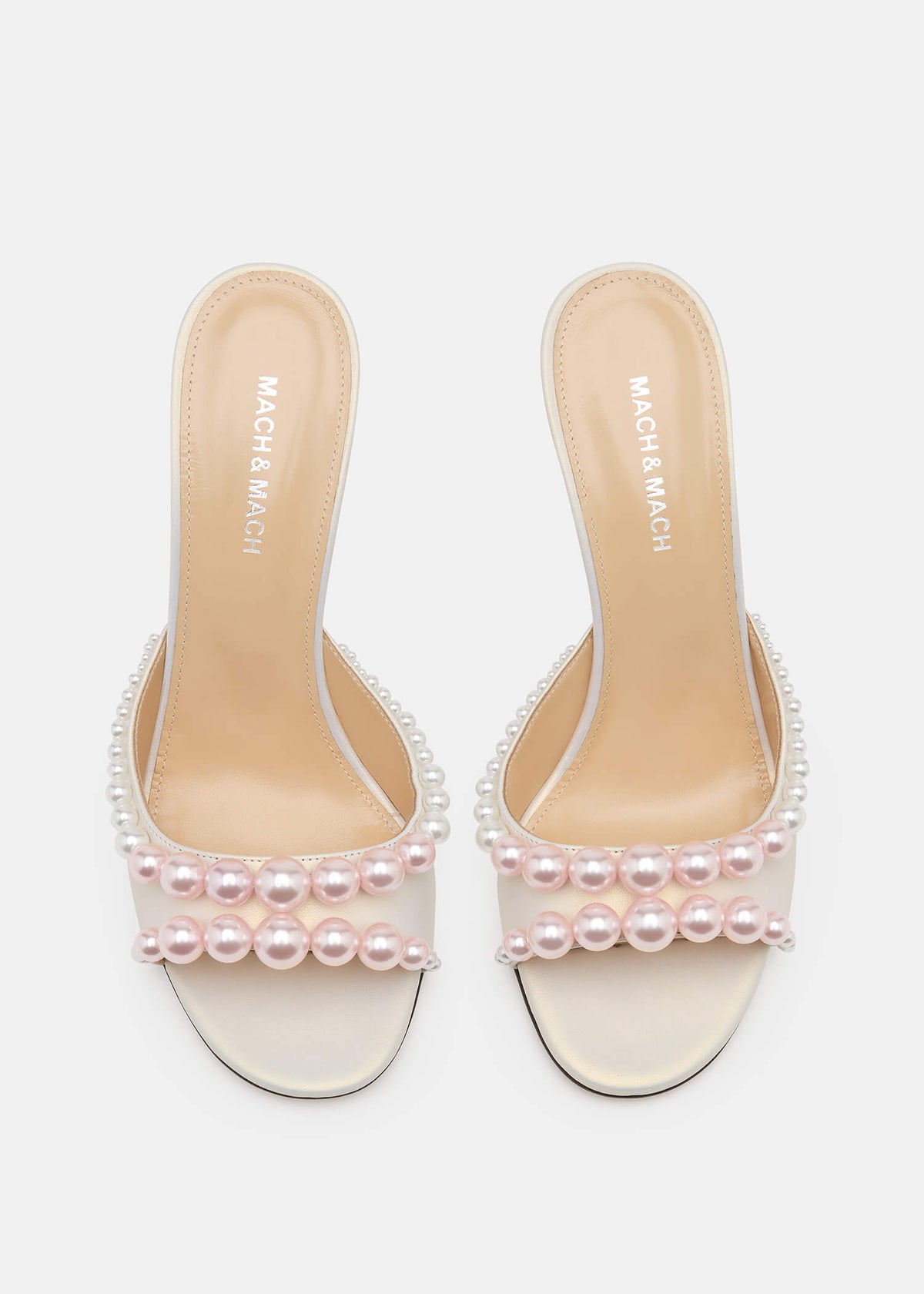 Theodora White Pearl Mules – crystal detail view showing pearl, white, SimmiUnique
