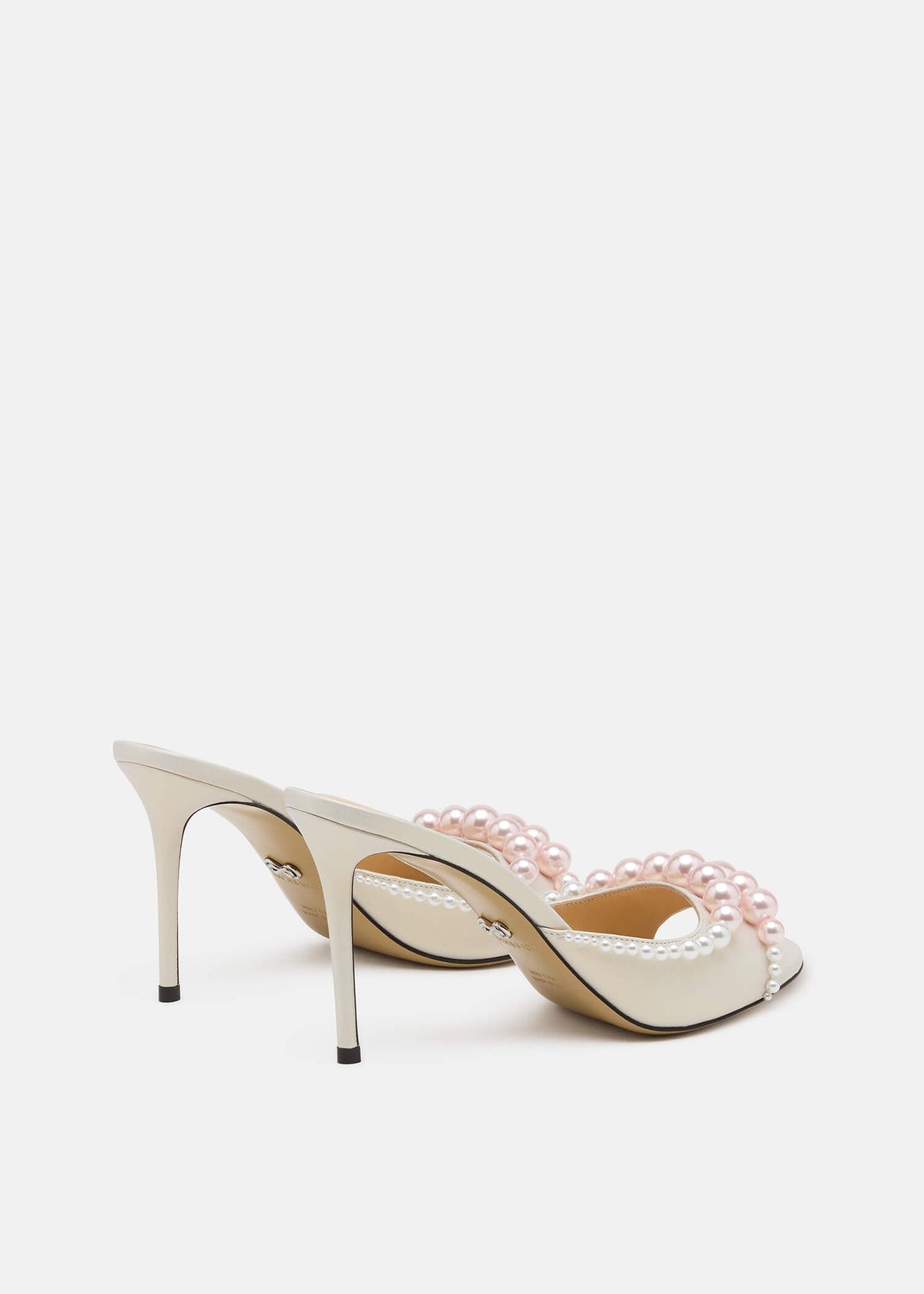 Theodora White Pearl Mules – heel view showing pearl, white, SimmiUnique