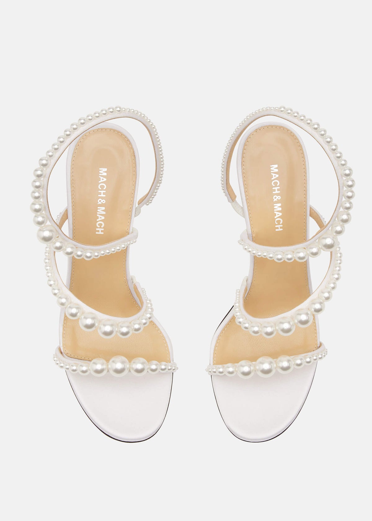 Sabrina White Pearl Sandals – crystal detail view showing pearl, satin, white, red, SimmiUnique