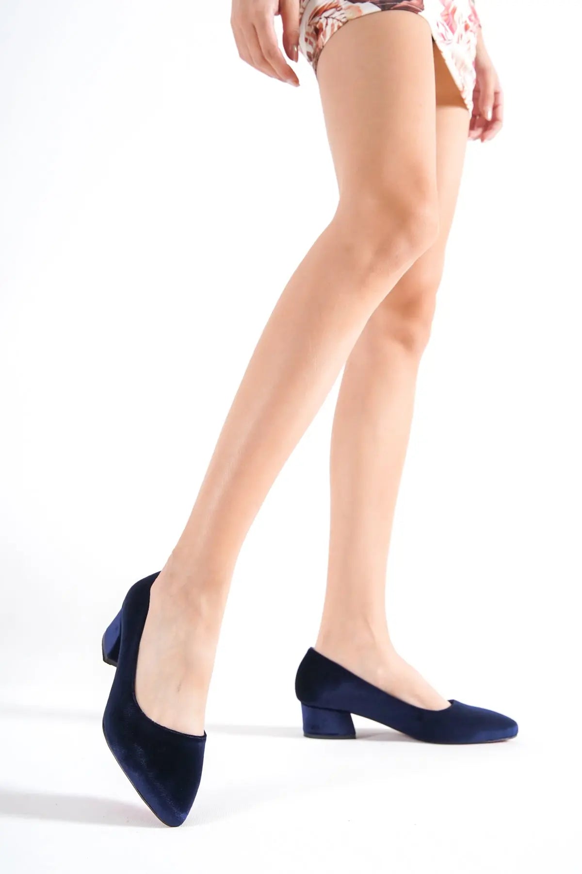 Sandro Red Velvet Low Heels – full outfit view