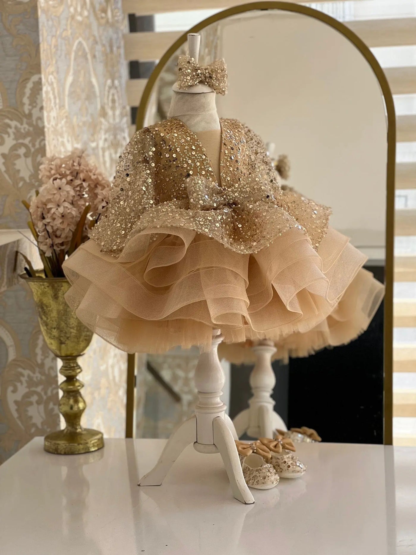 Toddler Gold Pageant Dress – detail shot