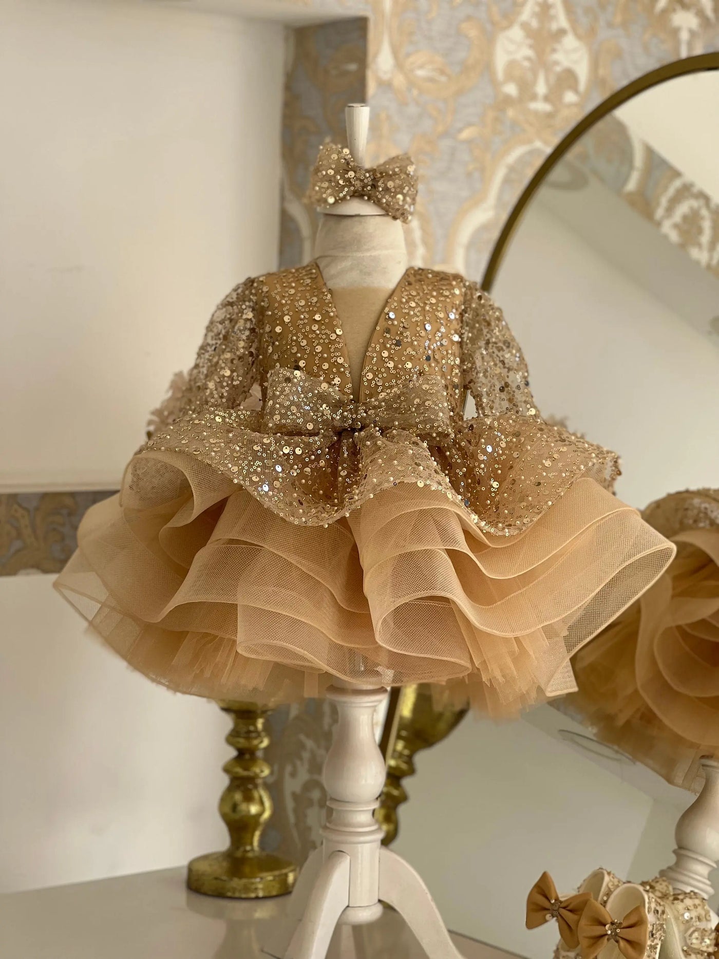 Toddler Gold Pageant Dress – full outfit view