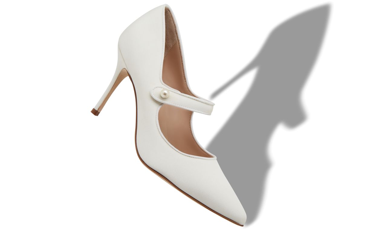 Anastasia Dream White Pointed Toe Mary Jane Shoes – front three-quarter view showing white pointed toe, SimmiUnique