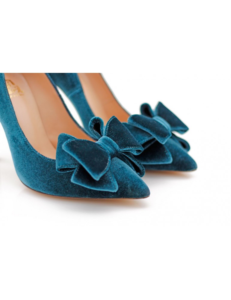 Classic Fairy Petrol Velvet Bow – full outfit view