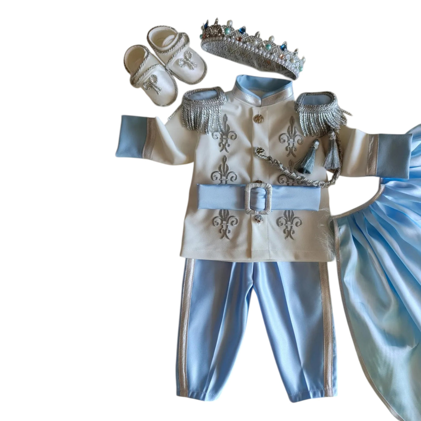 Luxury Baby Boy Outfit Silver Prince Birthday Suit – styled look
