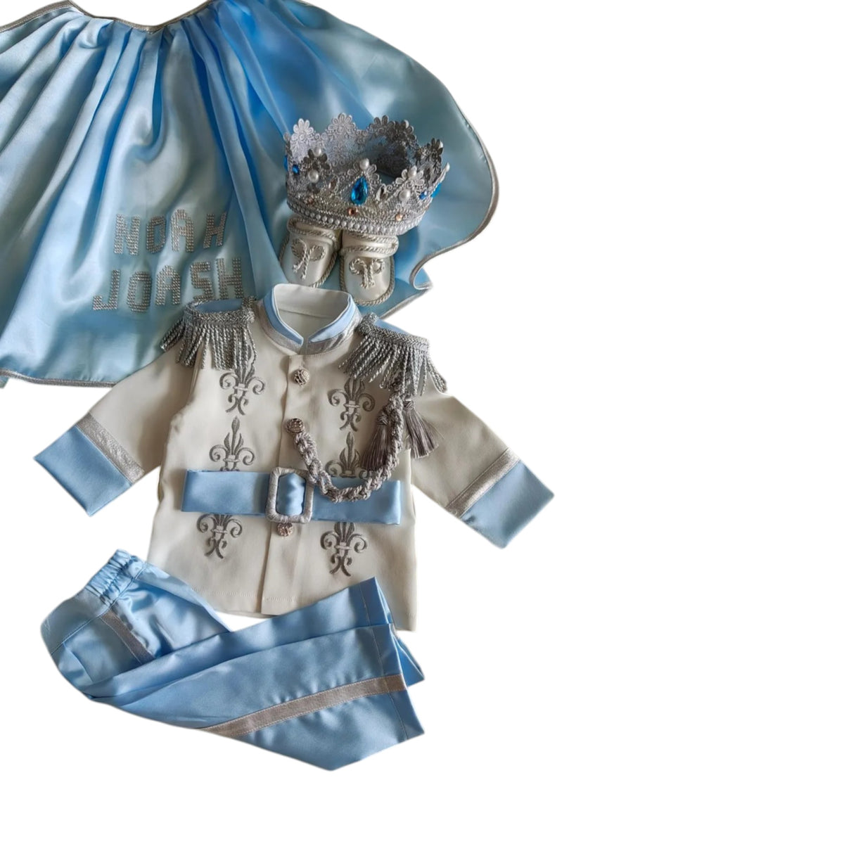 Luxury Baby Boy Outfit Silver Prince Birthday Suit – full outfit view