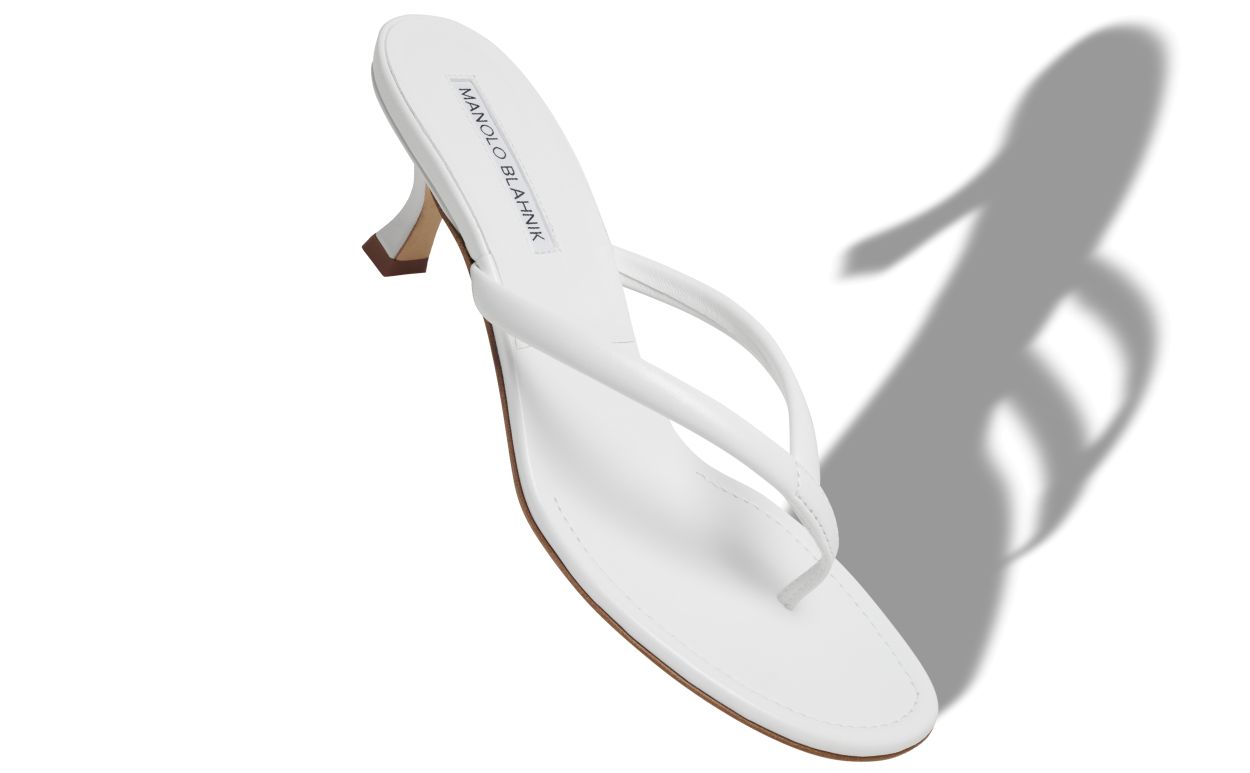 Violetta Élan White Nappa Leather Mules – front three-quarter view showing white nappa leather, SimmiUnique