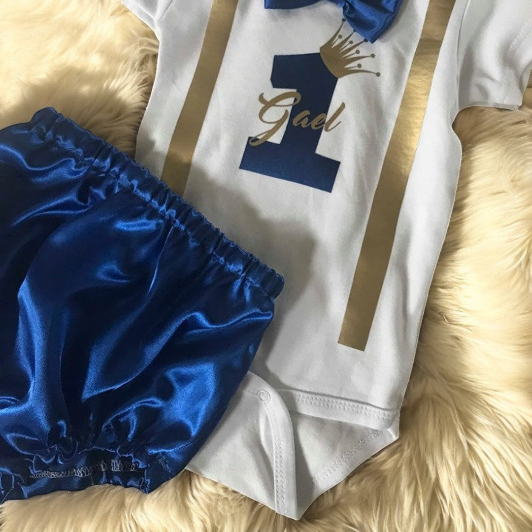 Royal Blue Prince King outfit first smash cake