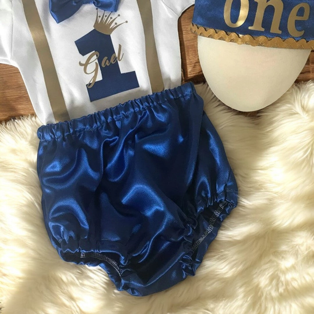 Royal Blue Prince King outfit first smash cake
