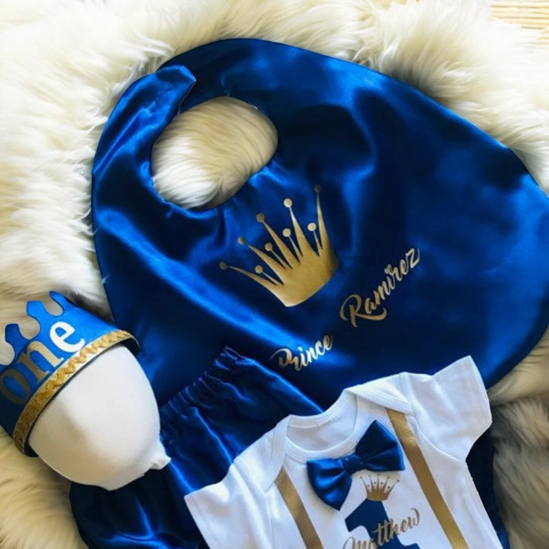 Royal Blue Prince King outfit first smash cake – full outfit view