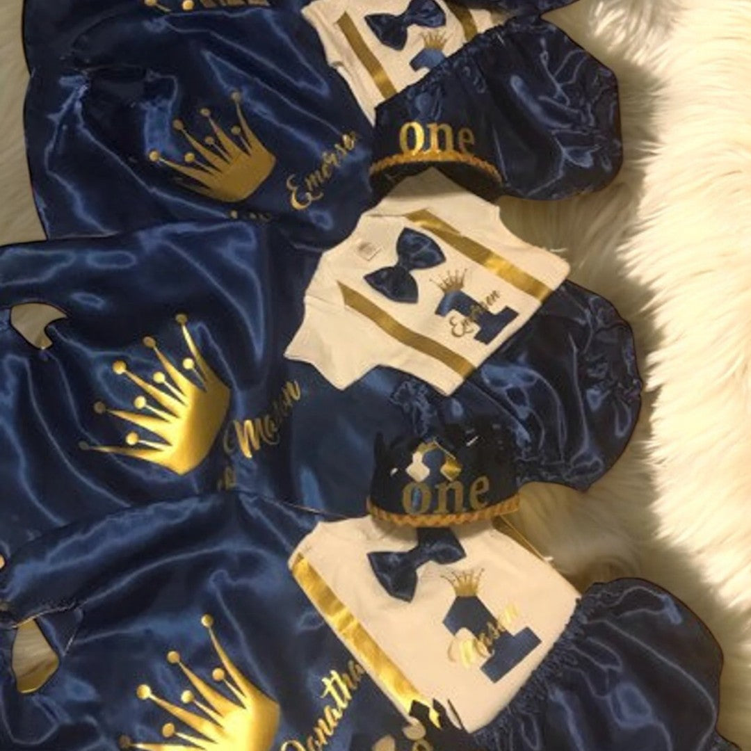 Royal Blue Prince King outfit first smash cake