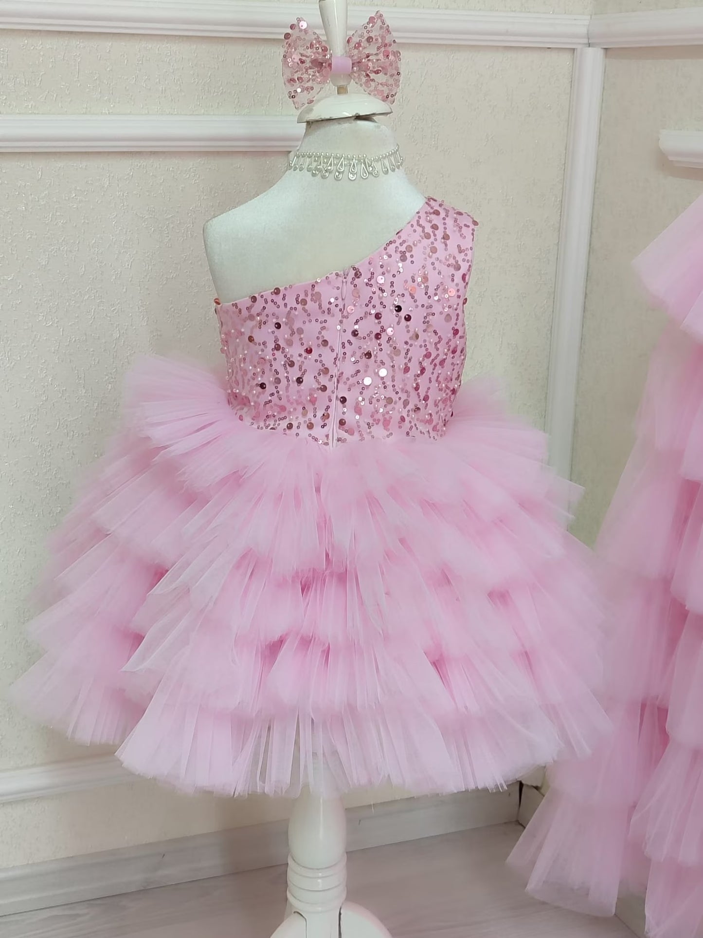 Pink Tulle Train Birthday Girl Dress