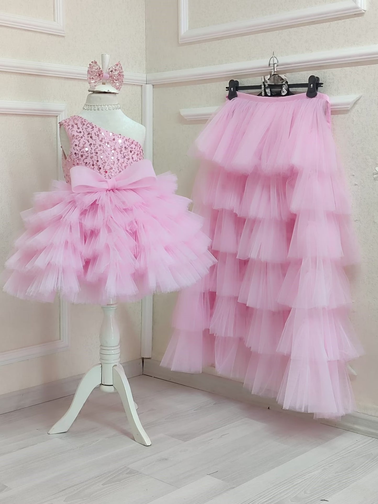 Pink Tulle Train Birthday Girl Dress