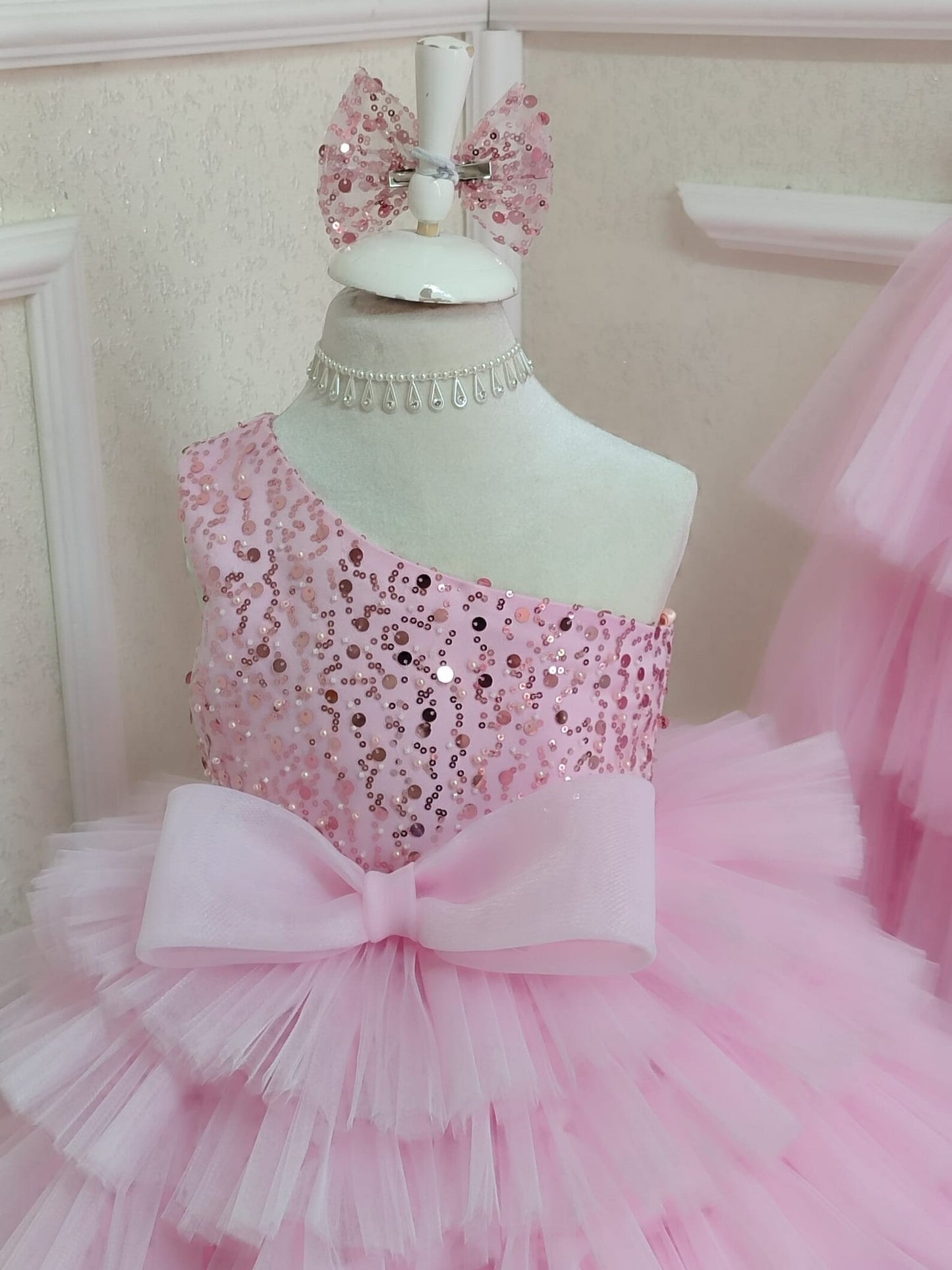 Pink Tulle Train Birthday Girl Dress