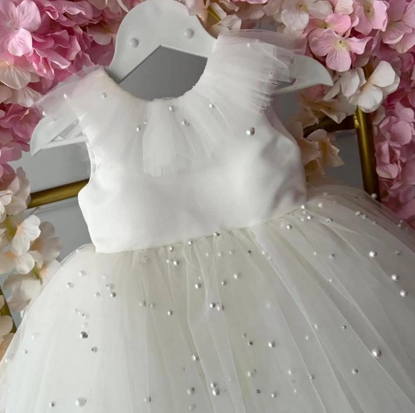 White Birthday Tutu Dress, 1st Birthday Dress – side view