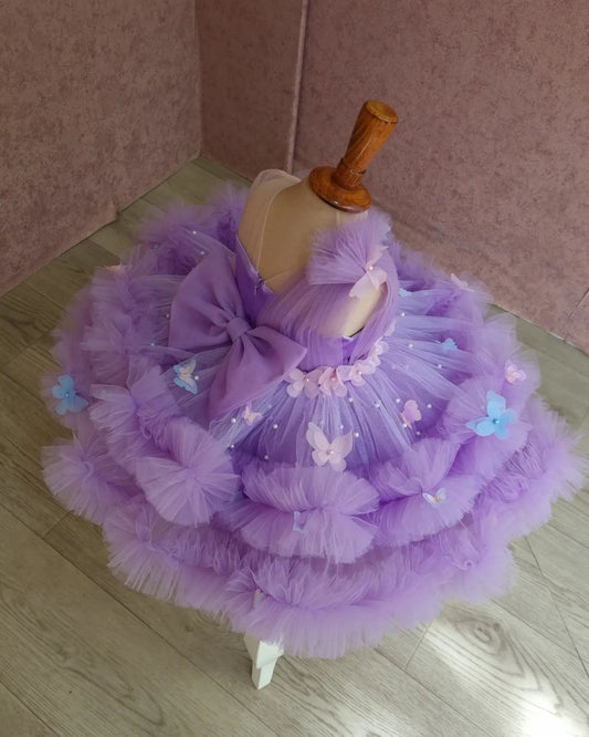 Handmade Lilac Tutu Dress: Long Sleeve Flower Girl Costume