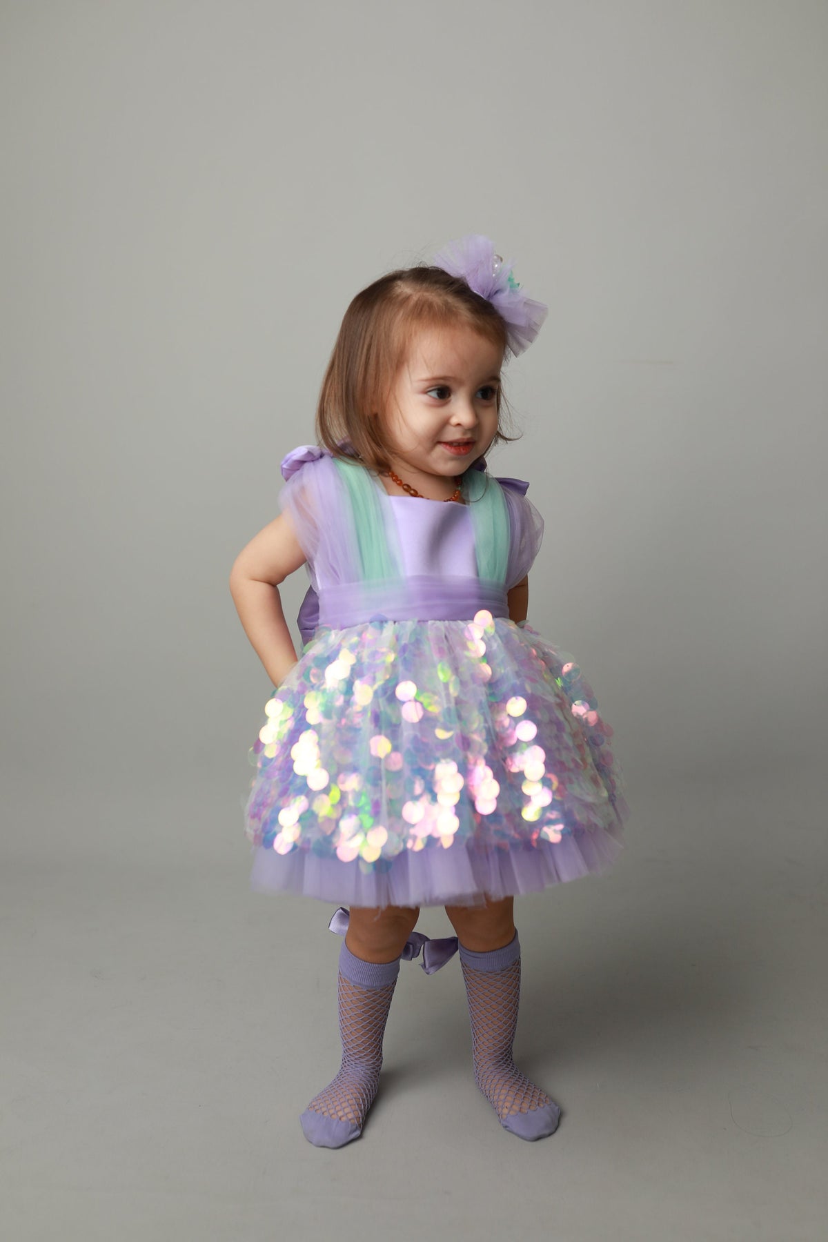 Mermaid Costume: Baby Girl Sequin Party Dress – detail shot