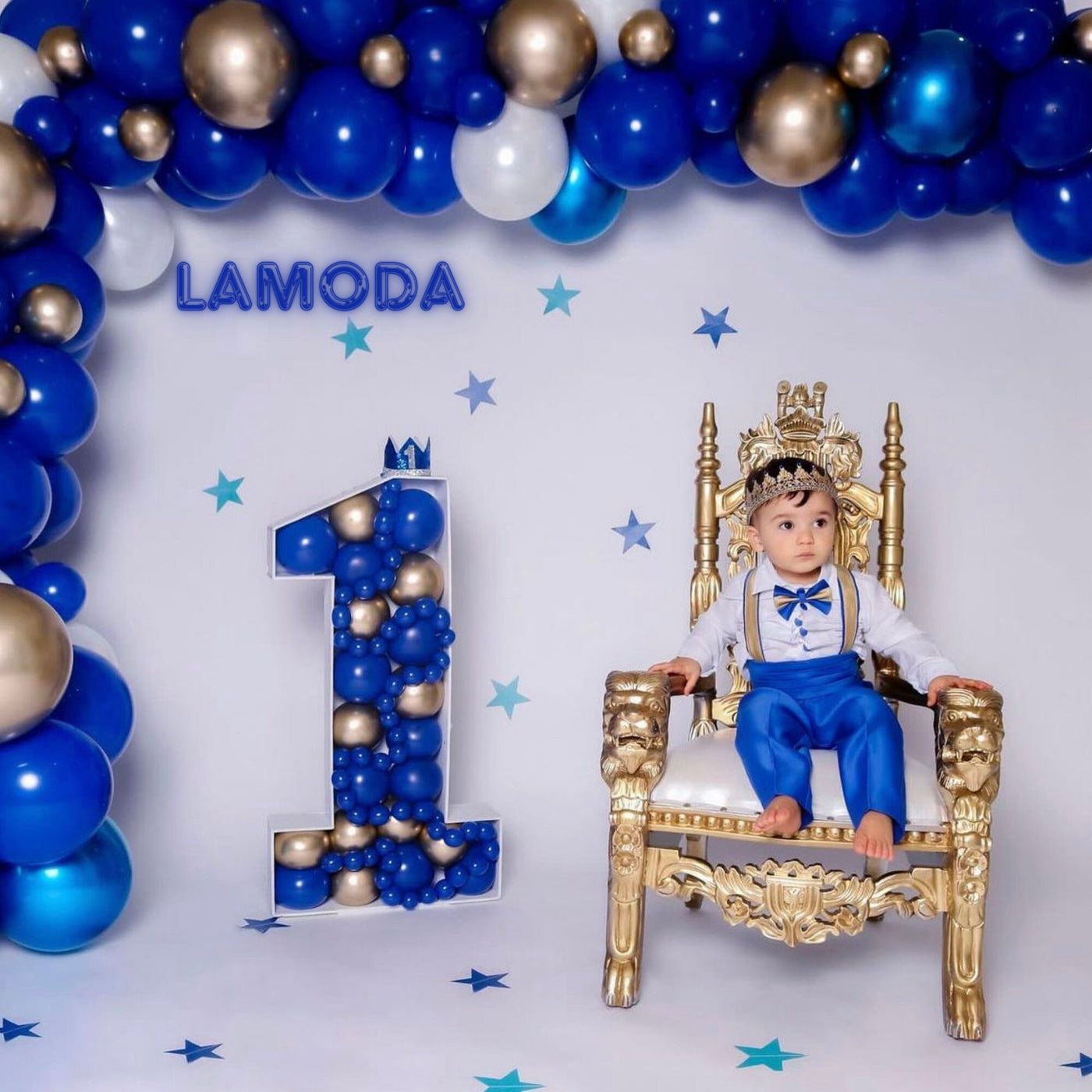 Royal Blue Linen Baby Suit: Christening, Baptism Outfit â detail shot