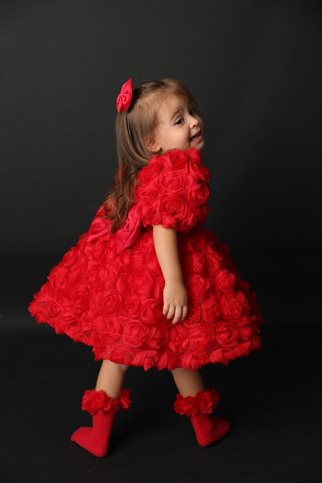 Handmade Red Sparkle Flower Girl Dress: Baby Birthday Photoshoot