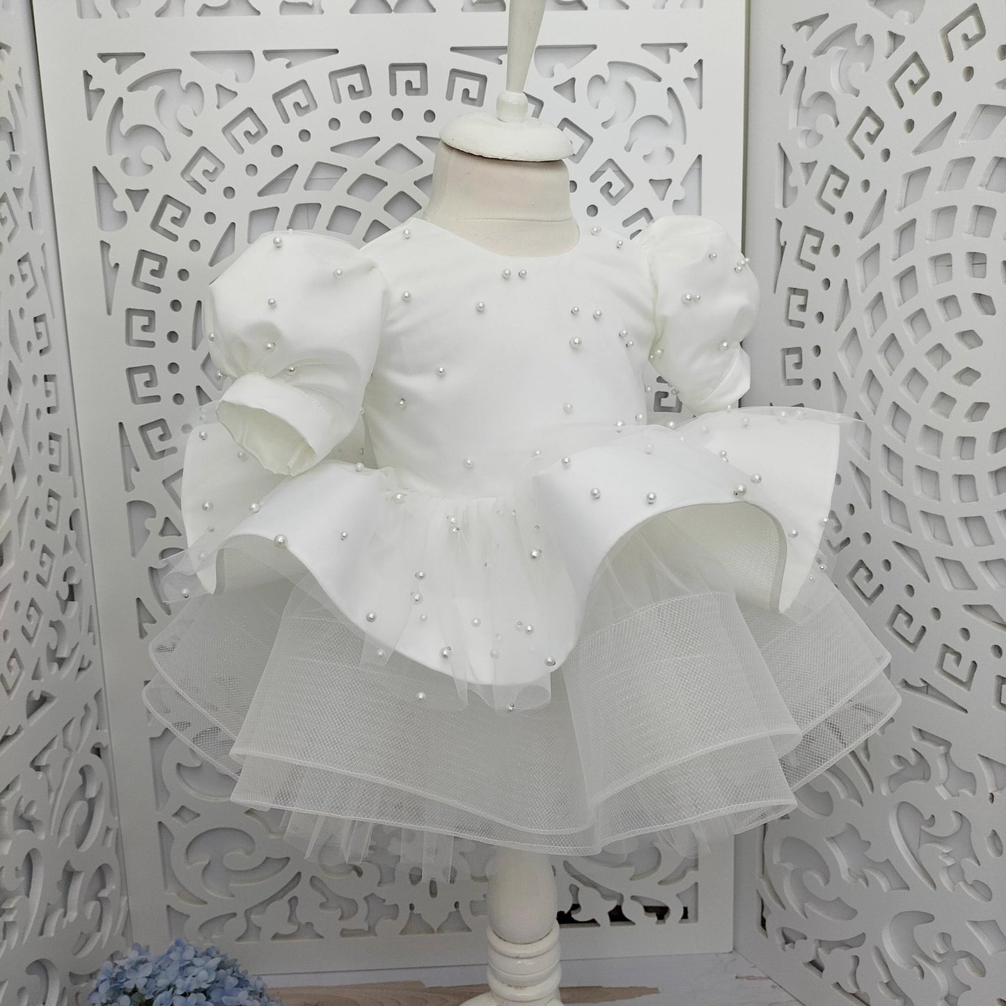 Pink Pearl Back V Puffy Baby Girl Birthday Dress