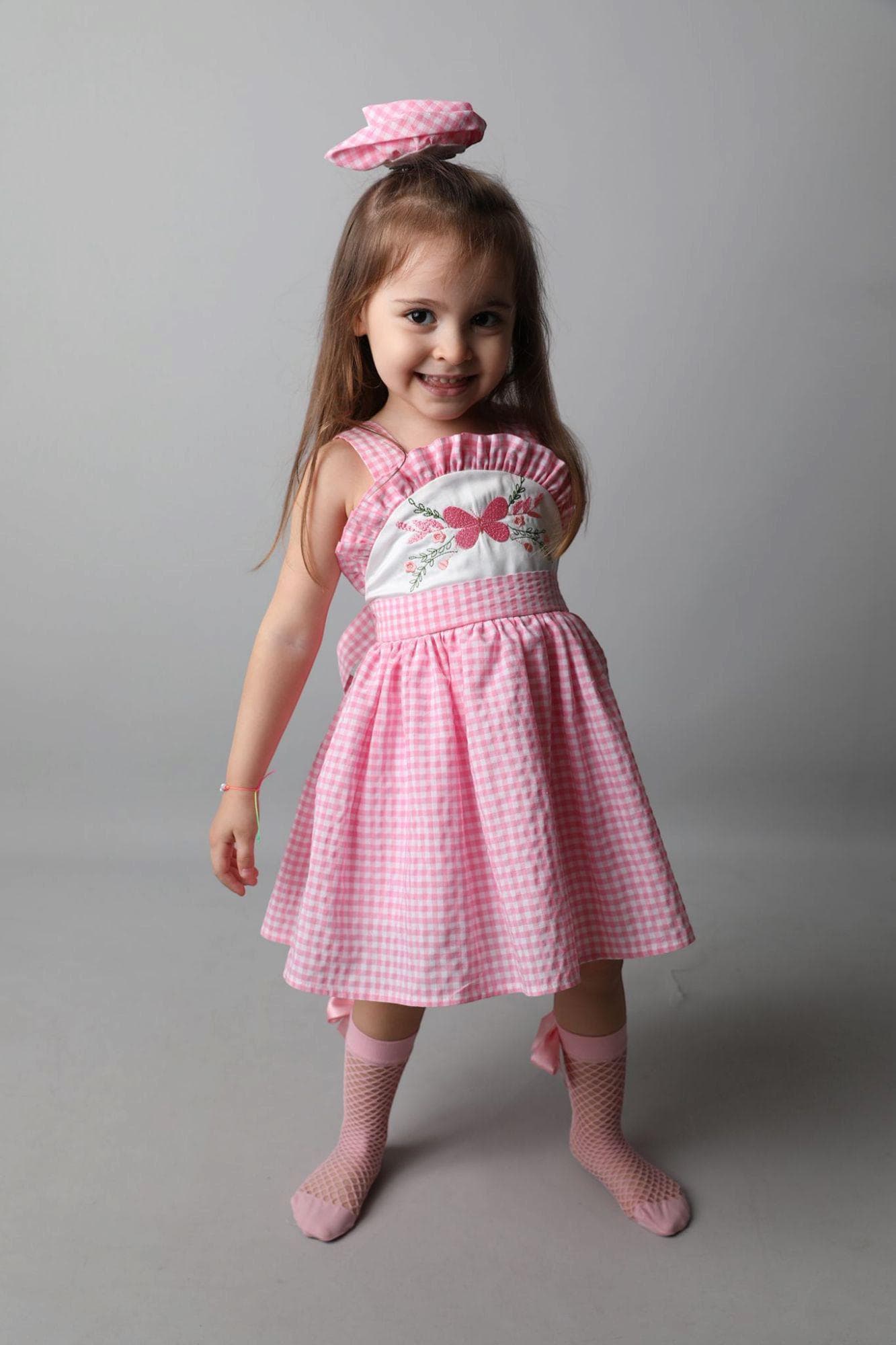 Pink Gingham Flower Girl Dress: Handmade Sequin Tulle Party Dress