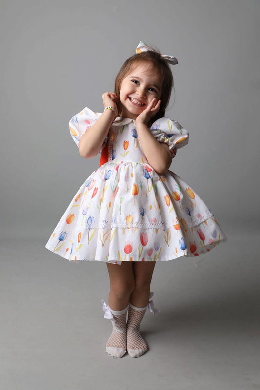Handmade Sequin Tulle Dress: White Floral Party Dress