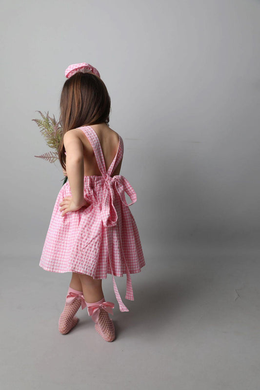 Pink Gingham Flower Girl Dress: Handmade Sequin Tulle Party Dress