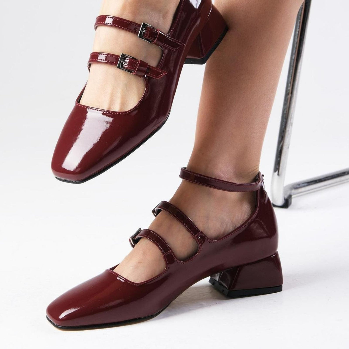 Burgundy Velvet Mary Jane Heels – styled look