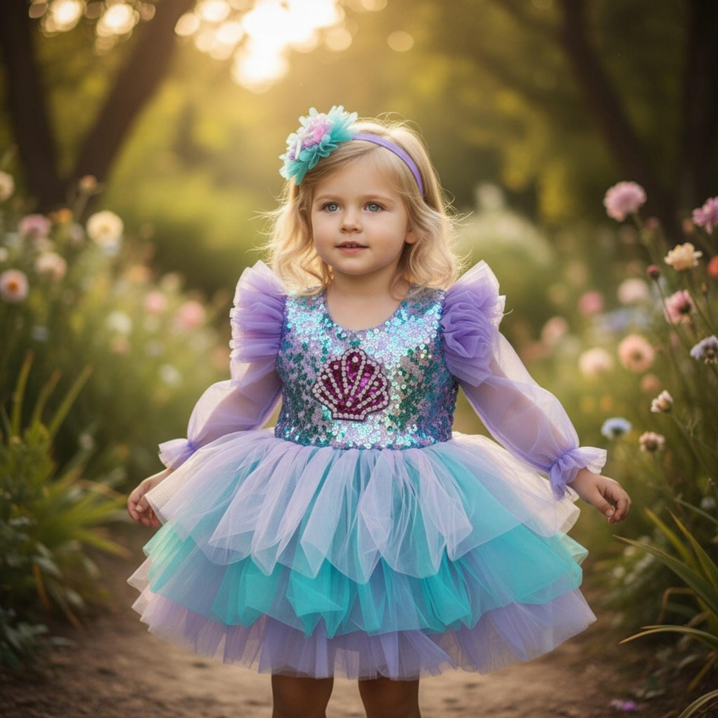 Christmas Toddler Dress: Green & Red Tulle Ruffle Party Dress – detail shot